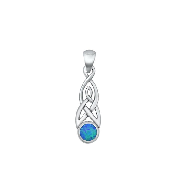 Sterling Silver Cute Blue Synthetic Opal Celtic Pendant Knot Charm 925 New