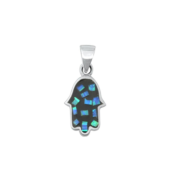 Sterling Silver Cute Blue Synthetic Opal Hamsa Pendant Polished Charm 925 New