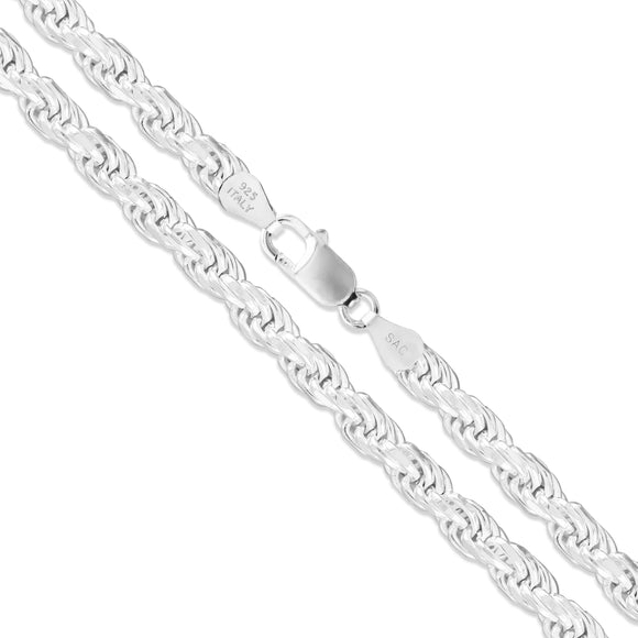 Rope Rhodium Plated 080 - 3.7mm - Sterling Silver Rope Chain Necklace