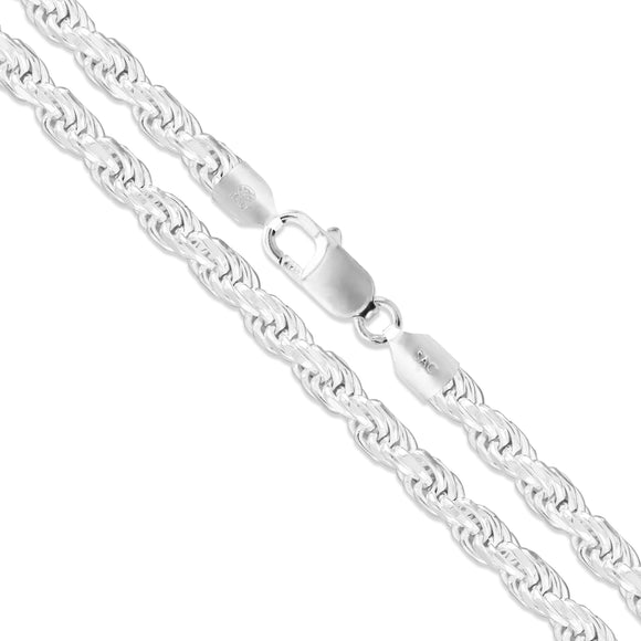 Rope Rhodium Plated 100 - 5.1mm - Sterling Silver Rope Chain Necklace