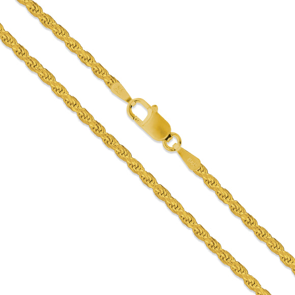 Rope Gold Plated 050 - 2.3mm - Sterling Silver Rope Gold Plated Chain Necklace