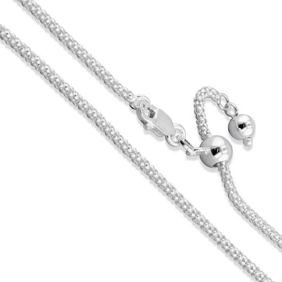 Popcorn Adjustable 020 - 2mm - Sterling Silver Popcorn Adjustable Chain Necklace