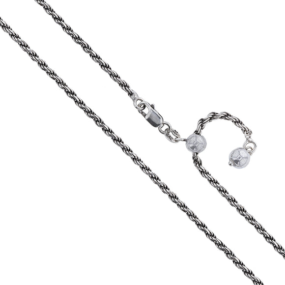 Rope Oxidized Adjustable 050 - 2.5mm - Sterling Silver Chain Necklace