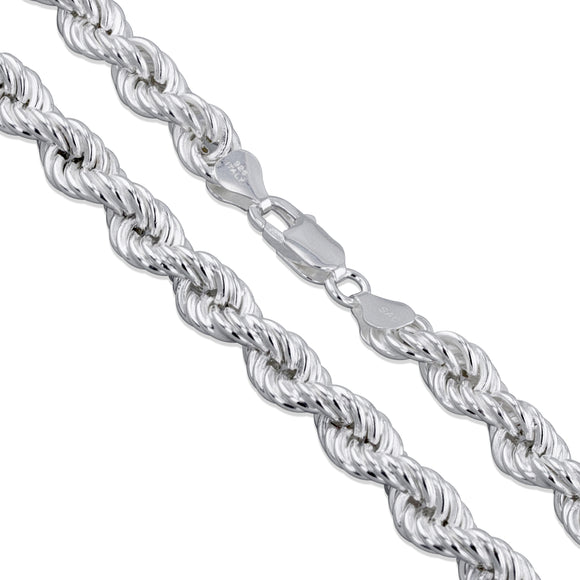 Rope Hollow 150 - 8mm - Sterling Silver Rope Hollow Chain Necklace