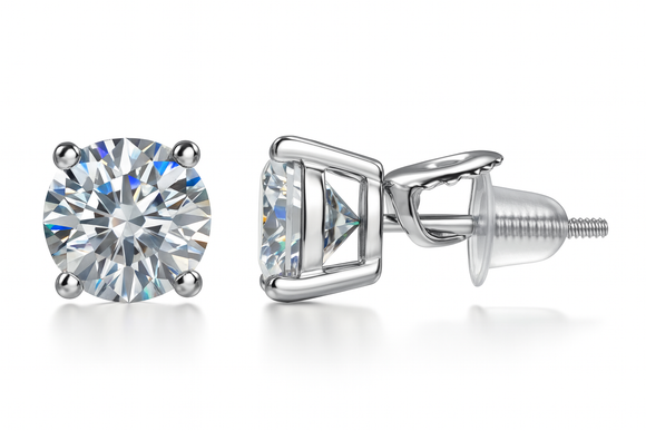 Sterling Silver VVS1 Moissanite Stud Round Solitaire Screw Back 1.5 ct Earrings