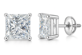Sterling Silver VVS1 Moissanite Stud Square Solitaire Screw Back 1.5 ct Earrings