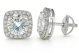 Sterling Silver VVS1 Moissanite Stud Round Square Halo Screw Back 1.5ct Earrings