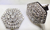 Sterling Silver VVS1 Moissanite Stud Hexagon Halos Screw Back 0.75 ct Earrings
