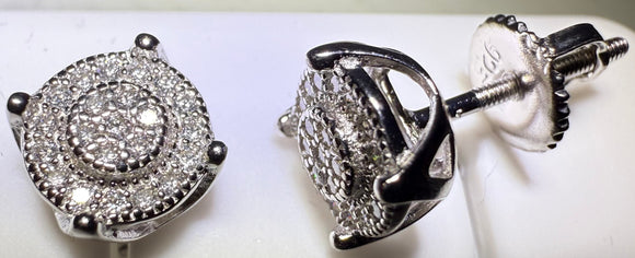Sterling Silver VVS1 Moissanite Stud Circle Pave Halo Screw Back 0.23ct Earrings
