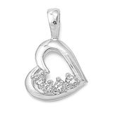 High Polish Cluster Heart Pendant Clear Simulated CZ .925 Sterling Silver Charm