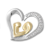 Gold-Tone Dual Toned Heart Pendant Clear Simulated CZ .925 Sterling Silver Charm