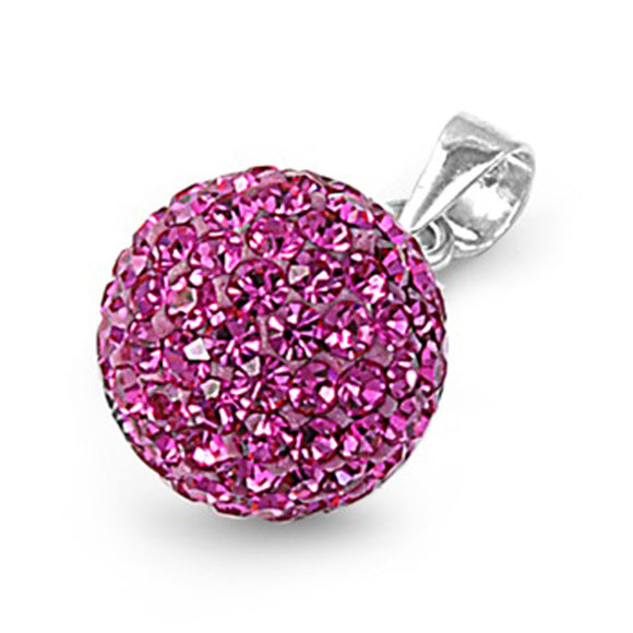 Studded Disco Ball Pendant Rose Pink Rhinestone .925 Sterling Silver Bold Charm