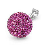 Studded Disco Ball Pendant Rose Pink Rhinestone .925 Sterling Silver Bold Charm