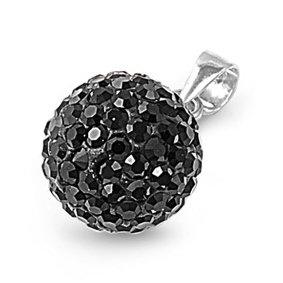 Ornate Disco Ball Pendant Black Rhinestone .925 Sterling Silver Elegant Charm