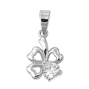 Sterling Silver Heart High Polish Clover Outline Pendant Clear Simulated CZ