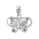 Swirl Multi Color Butterfly Pendant Simulated Garnet .925 Sterling Silver Charm