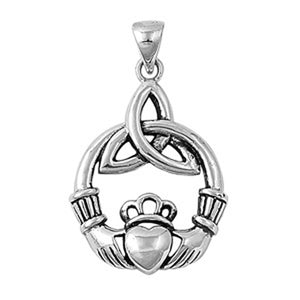 Promise Heart Triquetra Knot Claddagh Pendant .925 Sterling Silver Braid Charm