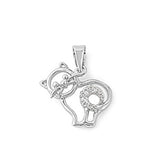 Sterling Silver Cute Sparkly Spiral Tail Cat Pendant Clear Simulated CZ Charm