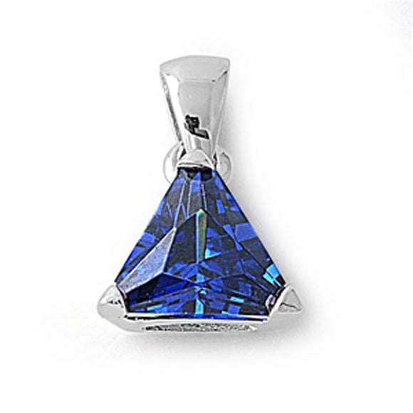 Sterling Silver Solitaire Classic Triangle Pendant Blue Simulated Sapphire Charm
