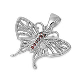 Cutout Wing Butterfly Pendant Simulated Garnet .925 Sterling Silver Bug Charm