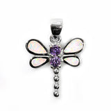 Sterling Silver Studded Teardrop Dragonfly Pendant Simulated Amethyst Charm