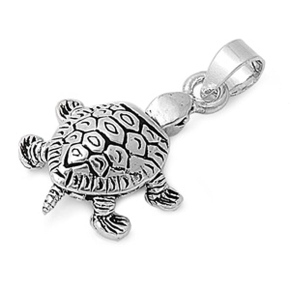 Animal Realistic Turtle Pendant .925 Sterling Silver Cute Oxidized Shell Charm