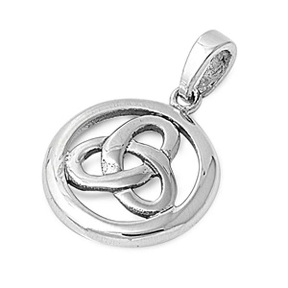 Cutout Circle Celtic Triquetra Knot Pendant .925 Sterling Silver Trinity Charm