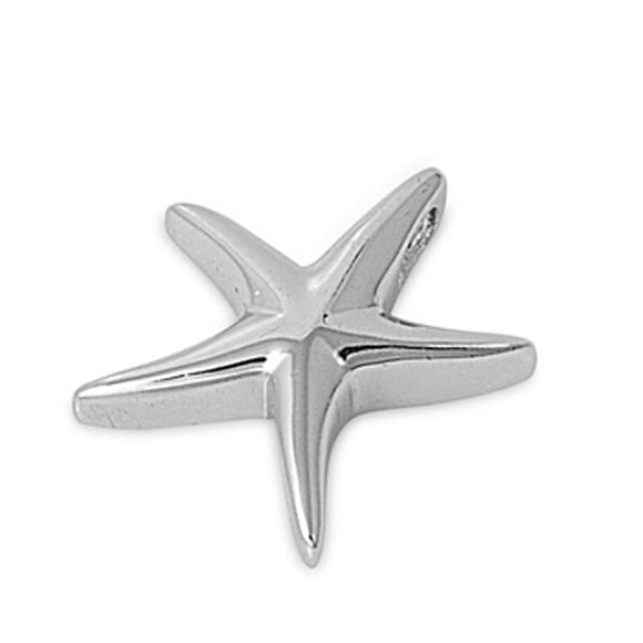 Shiny Star High Polish Starfish Pendant .925 Sterling Silver Seashell Charm