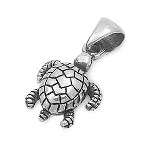 Realistic Animal Oxidized Turtle Pendant .925 Sterling Silver Cute Charm