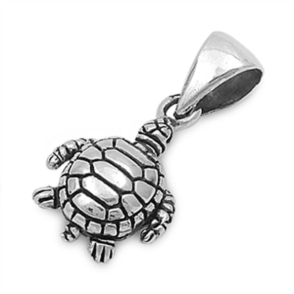 Oxidized Shell Cute Turtle Pendant .925 Sterling Silver Detailed Shell Charm