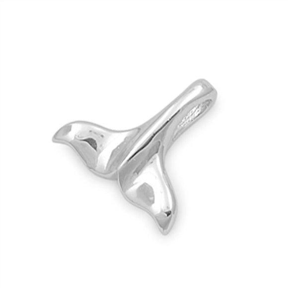 Animal Shiny Whale Tail Pendant .925 Sterling Silver Ocean Beach Dolphin Charm