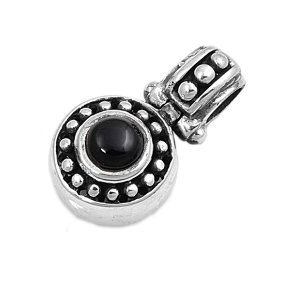 Bali Style Medallion Pendant Black Simulated Onyx .925 Sterling Silver Charm