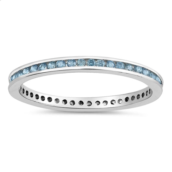 Aquamarine CZ Stacking Eternity Ring New .925 Sterling Silver Band Sizes 2-10