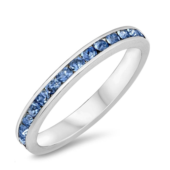 Aquamarine CZ Beautiful Eternity Stackable Ring Sterling Silver Band Sizes 3-12