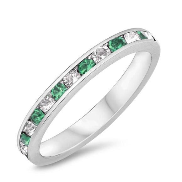 Eternity Emerald CZ Stackable Ring New .925 Sterling Silver Band Sizes 5-10