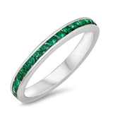 Sterling Silver Eternity Band Emerald CZ Thin 3mm Ring Birthstones Sizes 3-12
