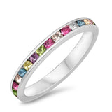 Multicolor CZ Polished Simple Thumb Eternity Sterling Silver Ring Sizes 3-13