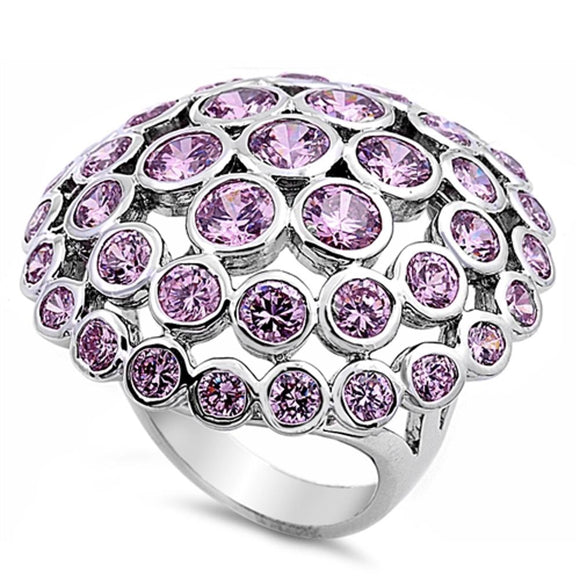 Pink CZ Huge Wide Flower Bezel Tree Ring New 925 Sterling Silver Band Sizes 6-9