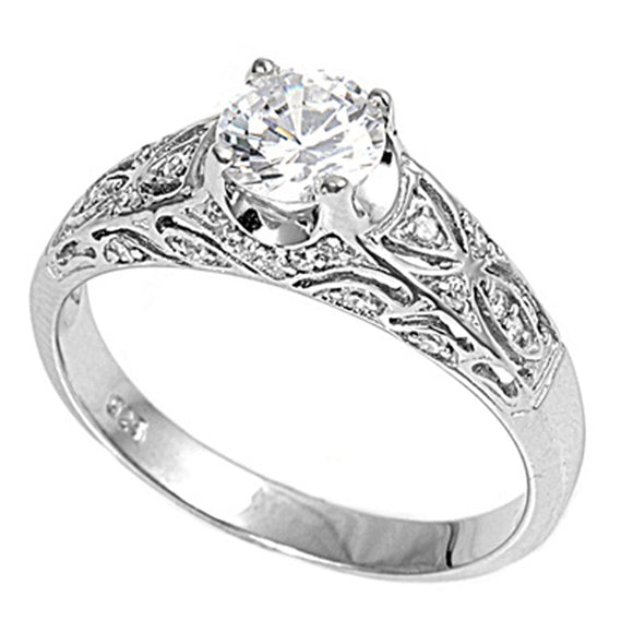 Sterling Silver Woman's Clear CZ Engagement Ring Cute 925 Band 6mm Sizes 3-12