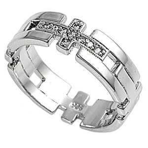 Sterling Silver Woman's Sideways Cross White CZ Ring Wholesale Band Sizes 5-13