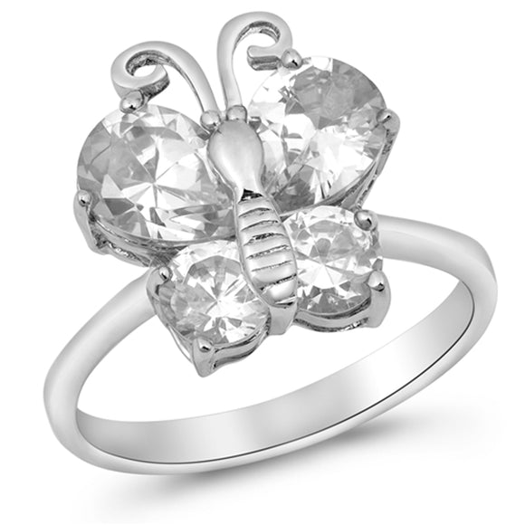 Butterfly Clear CZ Cute Girl's Ring New .925 Sterling Silver Band Sizes 4-10