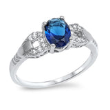 Oval Blue Sapphire CZ Solitaire Wedding Ring 925 Sterling Silver Band Sizes 4-12