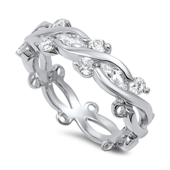White CZ Criss Cross Infinity Stackable Ring 925 Sterling Silver Band Sizes 5-10