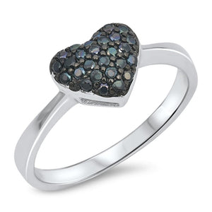 Heart Black CZ Cluster Promise Ring New .925 Sterling Silver Band Sizes 5-10