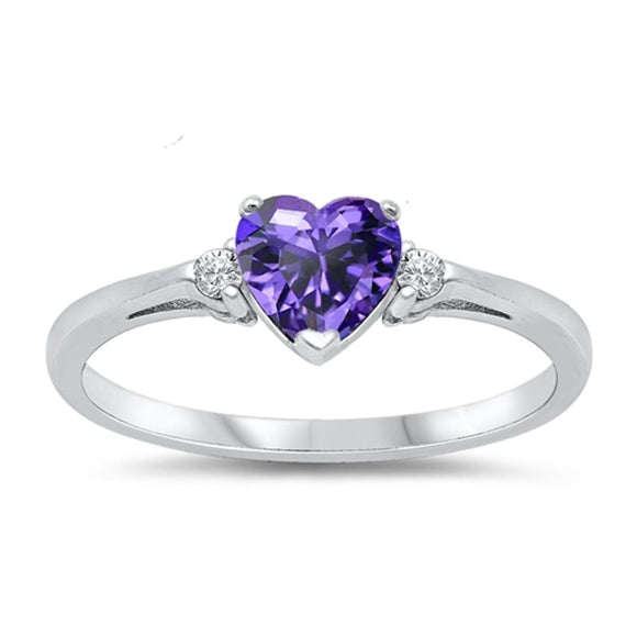 Sterling Silver Amethyst CZ Heart Ring Love Band Solid 925 Sizes 3-12