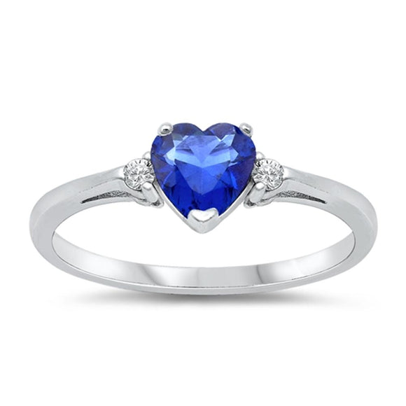 Sterling Silver Blue Sapphire CZ Heart Ring Love Band Solid 925 Sizes 3-12