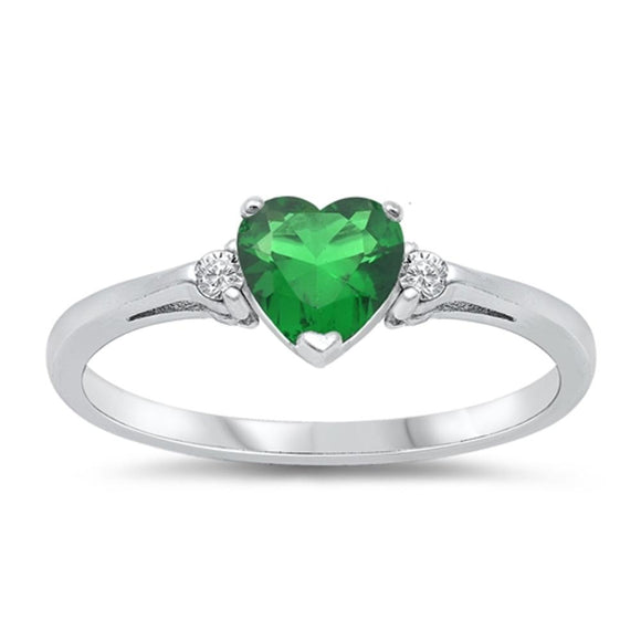 Sterling Silver Emerald CZ Heart Ring Love Ring Love Band Solid 925 Sizes 3-13