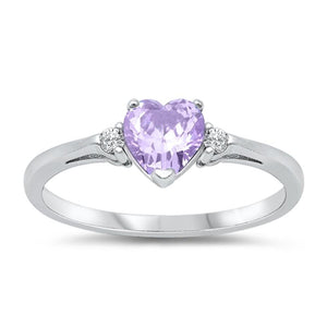 Sterling Silver Lavender CZ Heart Ring Love Band Solid 925 Sizes 3-12