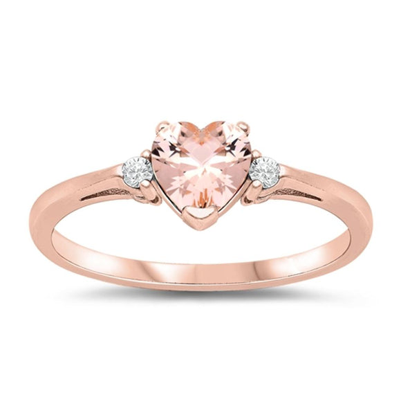Rose Gold-Tone Champagne CZ Heart Ring New .925 Sterling Silver Band Sizes 3-10