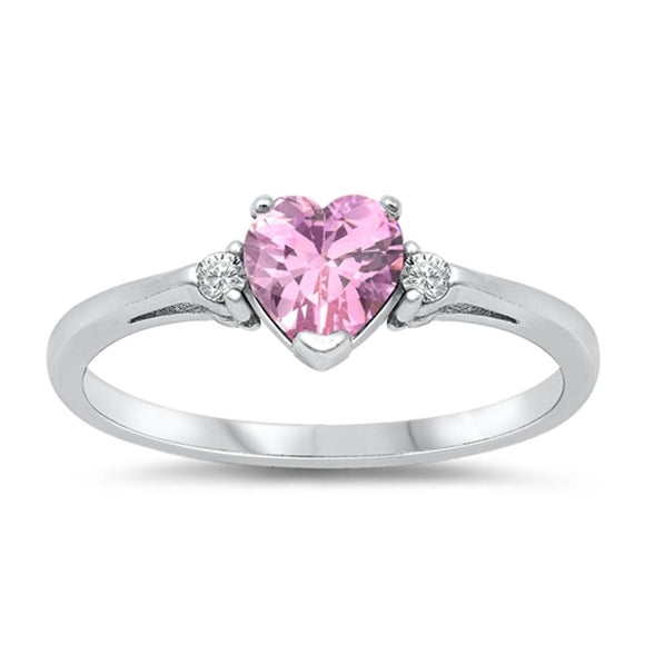 Sterling Silver Pink CZ Heart Ring Love Rhodium Finish Band Solid 925 Sizes 3-13